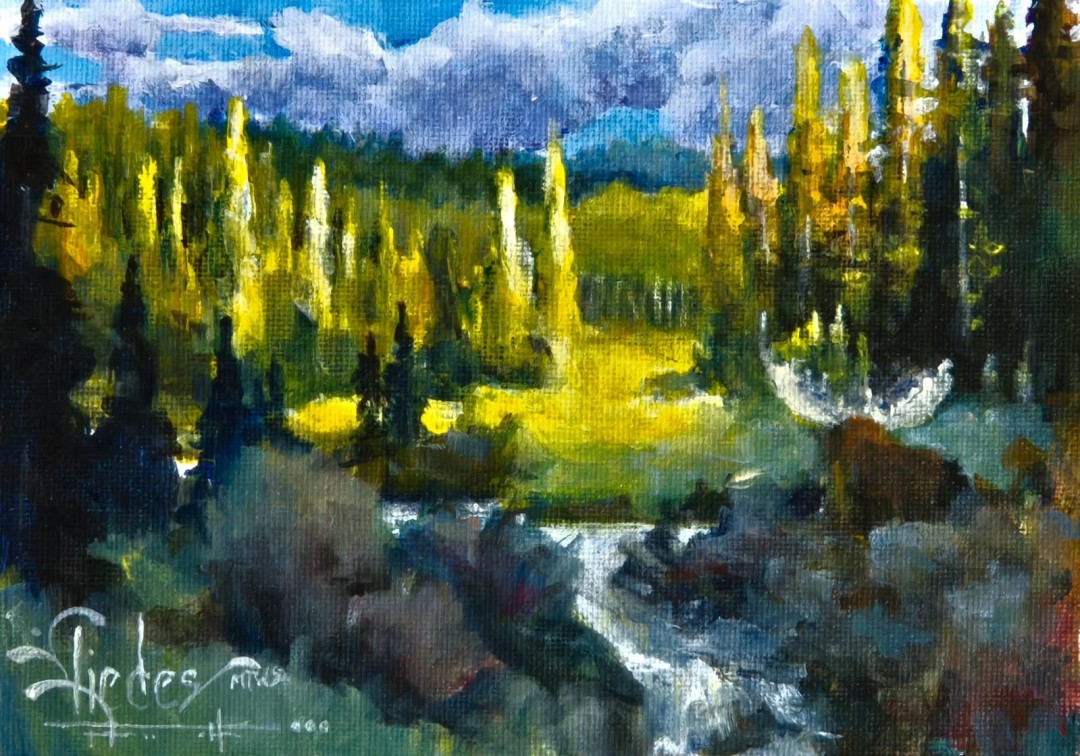 I am this Land 22 - artwork by Tobie Liedes: Montana landscape painting, Moose in art, Acrylic painting Landscape, Impressionism, Acrylic, Canvas