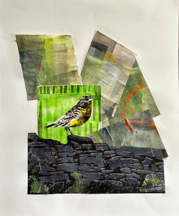 Meadowlark on a Stone Fence