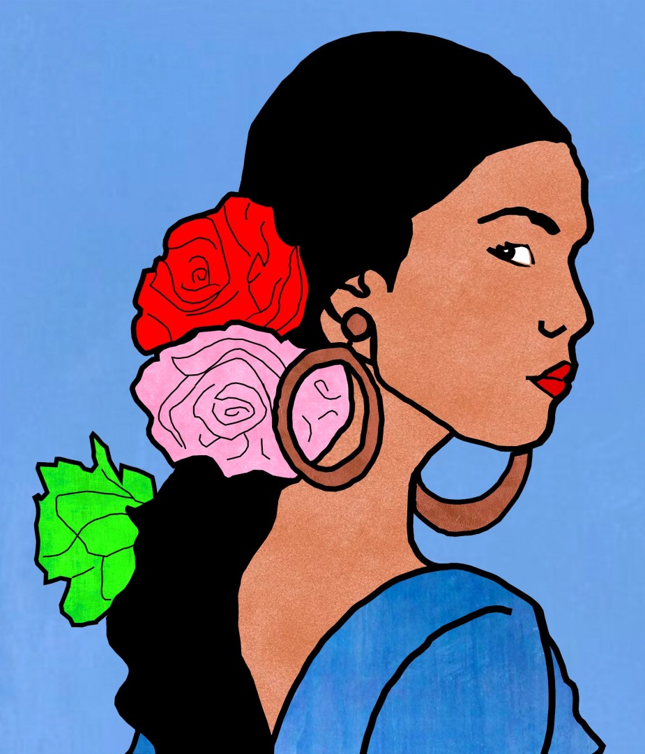 Flamenco Dancer With Roses - Digital, Digital, Portraits, Expressionism, Metal