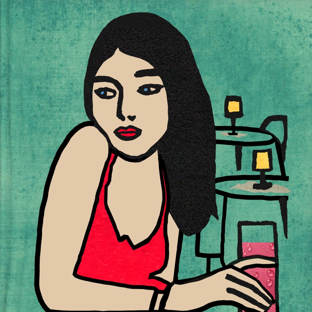 Young Woman in Café - Digital, Digital, Abstract, Pop, Metal