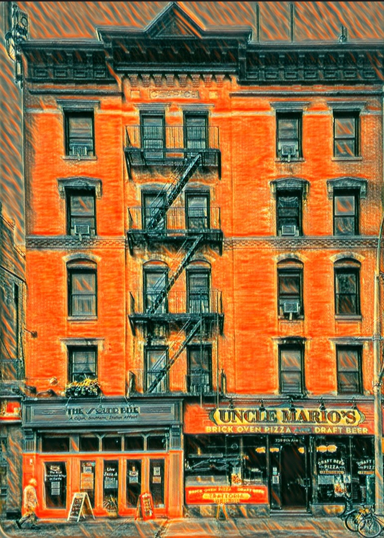Uncle Mario's - artwork by Kenneth Ramirez:  Famous Places, Street, Digital, Metal