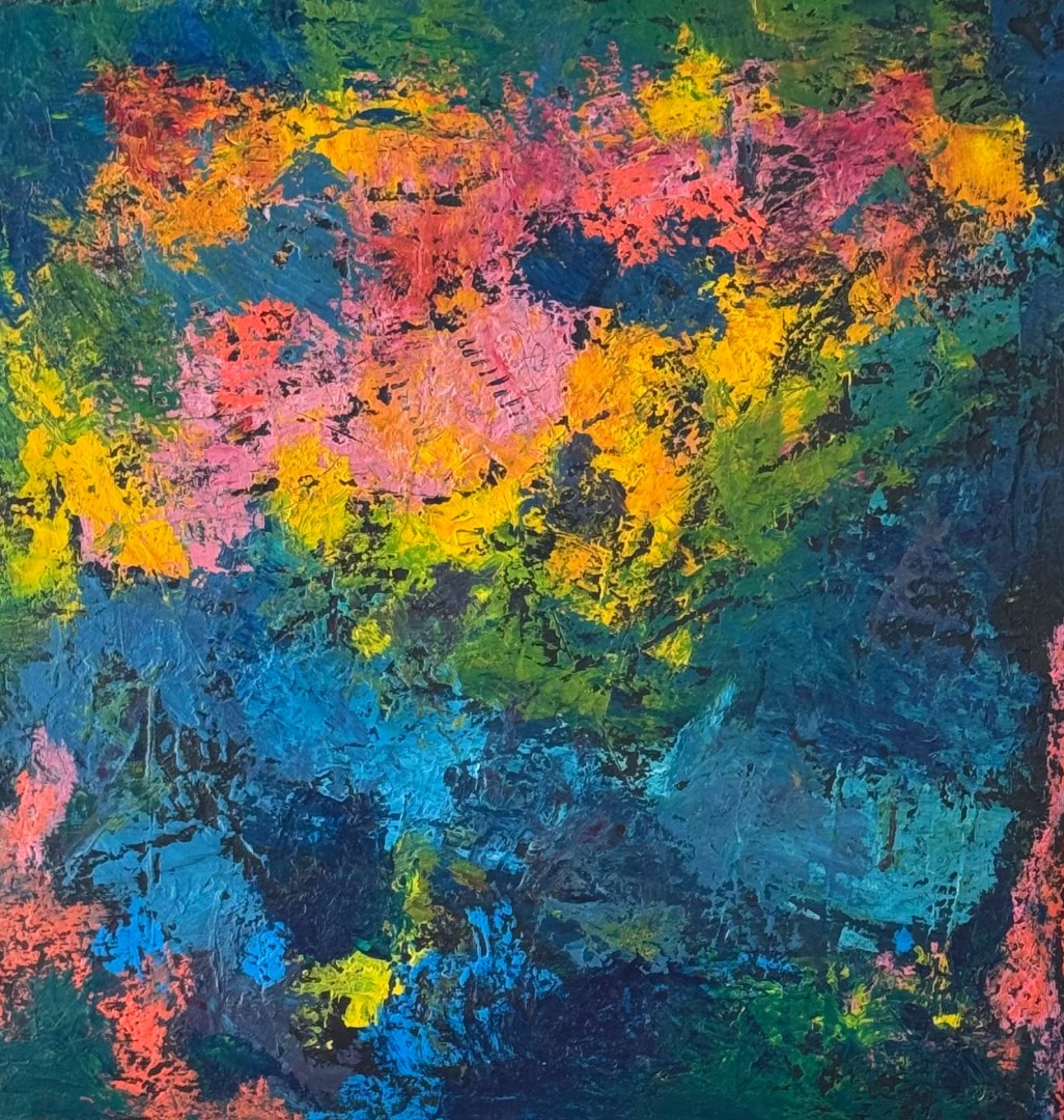 In The Garden By The Pond - Painting, Acrylic, Abstract, Abstract, Canvas