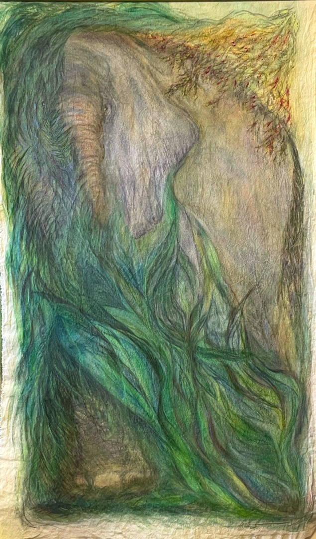 Facing The Elephant In The Room - Mixed Media, Mixed Media, Animals, Impressionism, Canvas