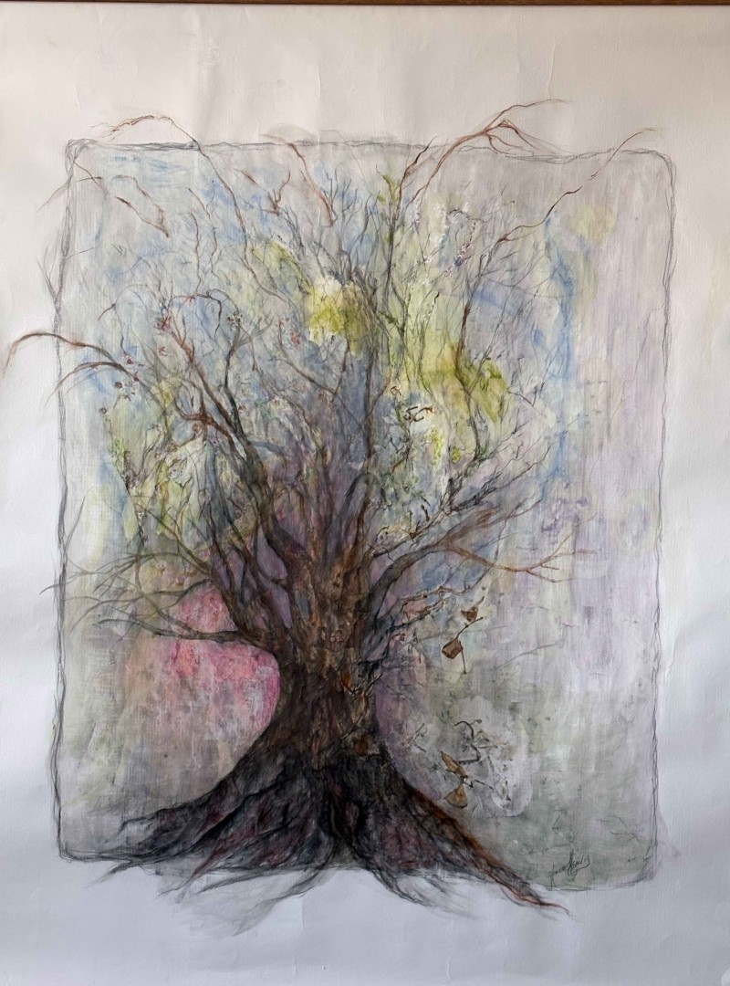 "TributeToMyParents"; COMMISSIONS FOR PERSONALIZED TRIBUTES available.  * Inquire - Mixed Media, Botanical, Expressionism, Paper