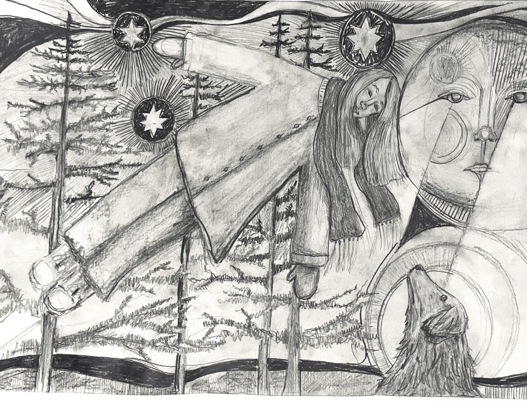 Flying in the winter - artwork by Hettie Haudenschield:  