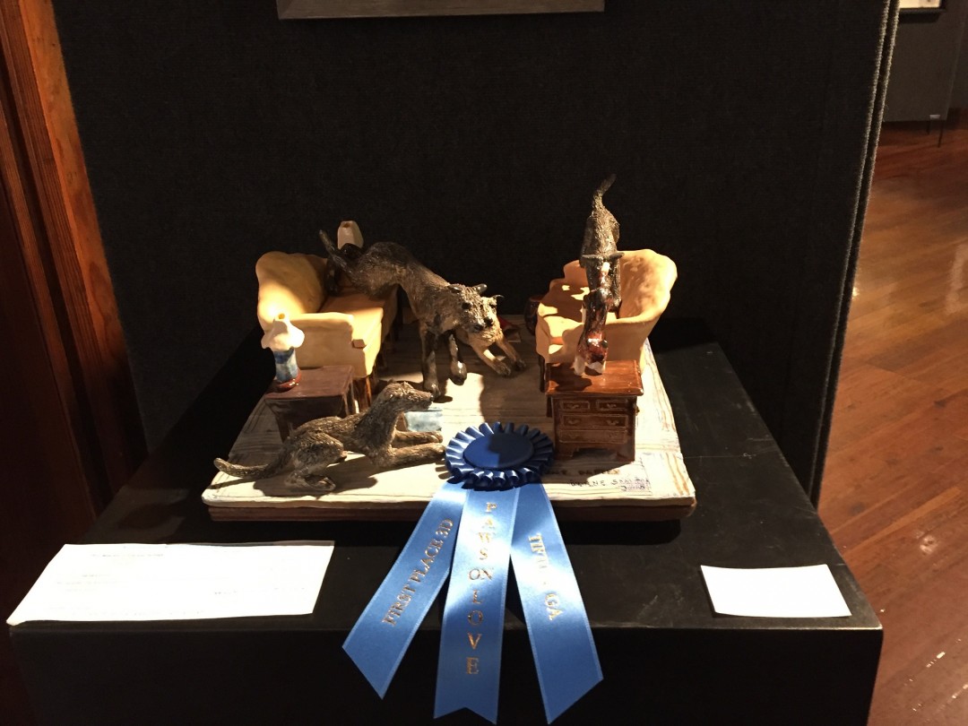 Instant Reflex  -- 1st Place Award (3D Art) Tifton Museum of Arts Juried International Canine Art Exhibition (Tifton, GA) - Sculpture / 3D / Wood, Clay, Animals, Realism, Other