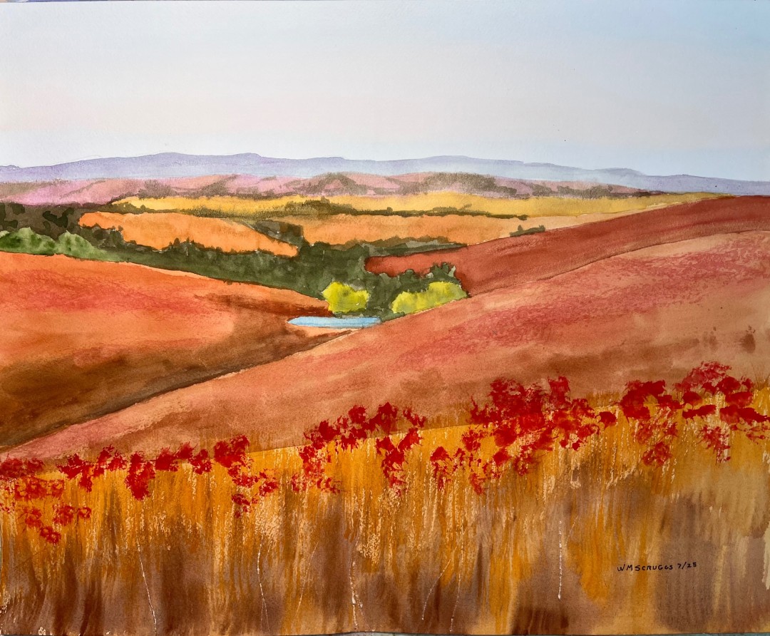 Western Kansas hills - artwork by William Scruggs:  Landscape, Impressionism, Watercolor, 