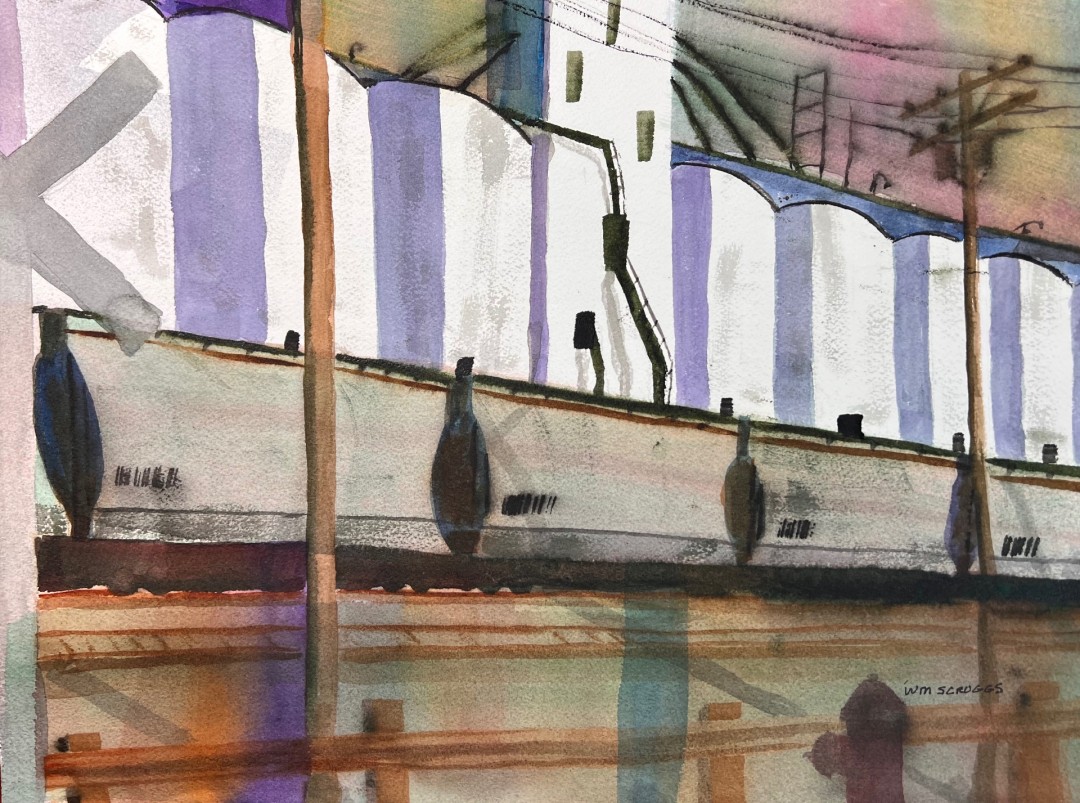 Elevators - artwork by William Scruggs:  Landscape, Abstract, Watercolor, 