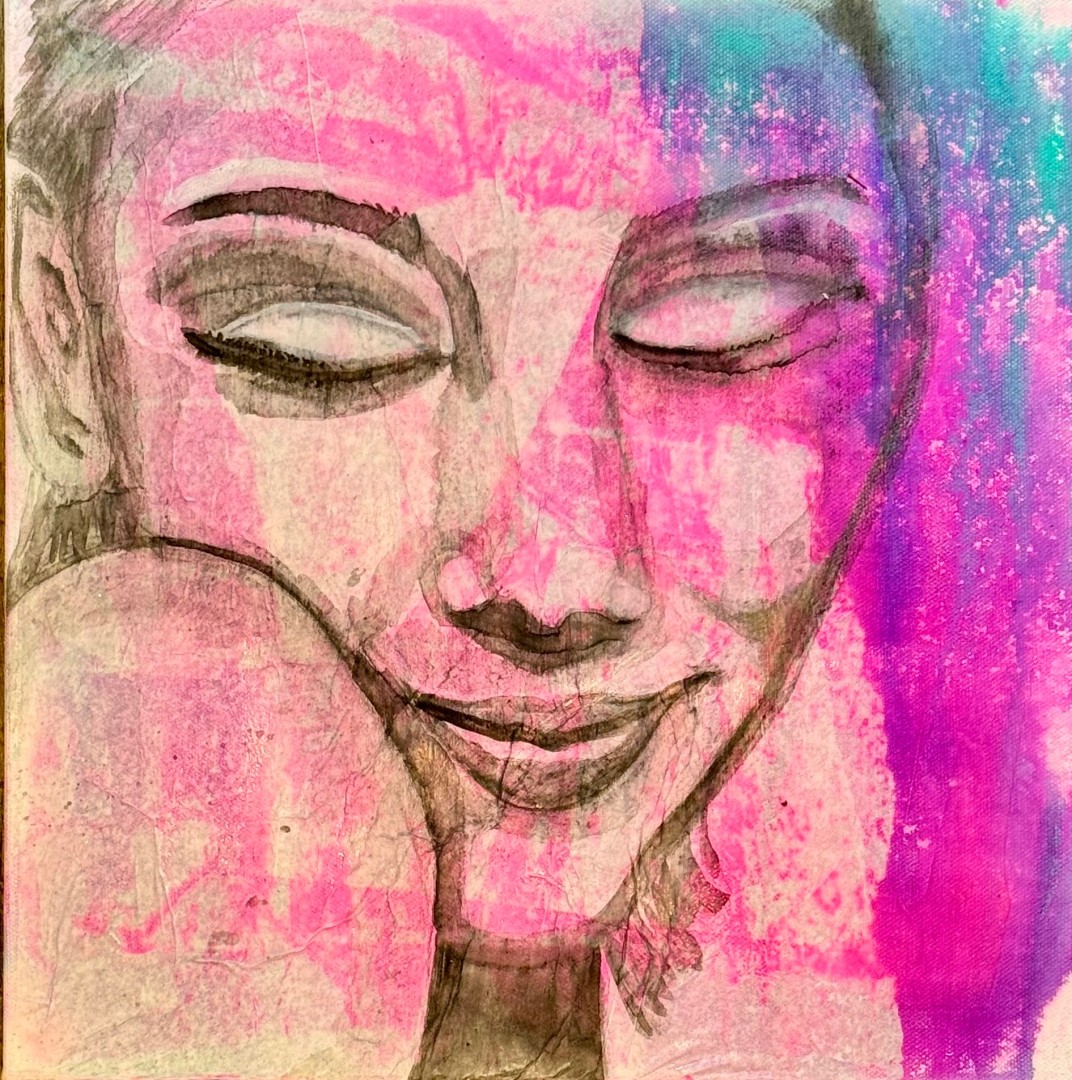 Smirk - artwork by Pam Ewell:  Portraits, Modern, Mixed Media, Canvas