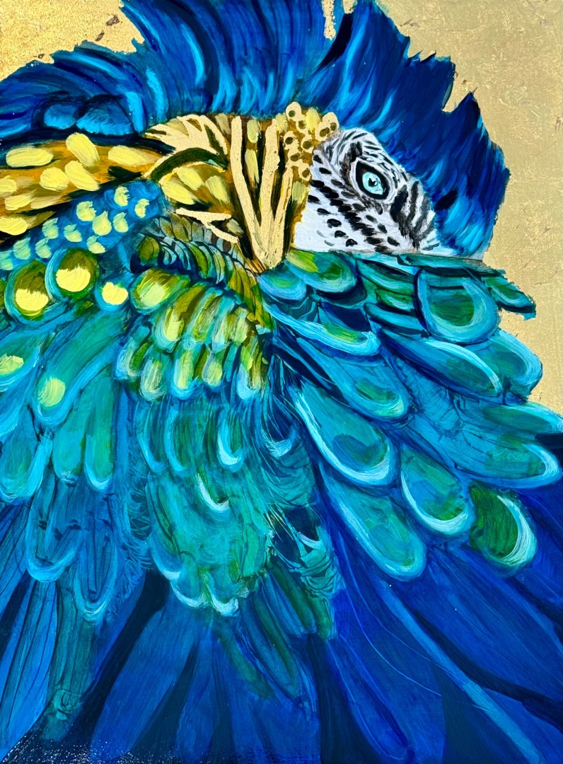 Parrot - artwork by Pam Ewell:  Birds, Classical, Mixed Media, Wood Panel