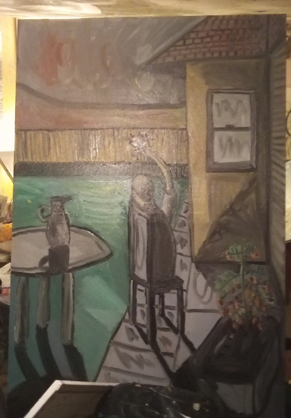 The back yard sit down with tomato plant