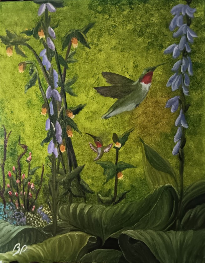 HUMMINGBIRDS & HOSTAS