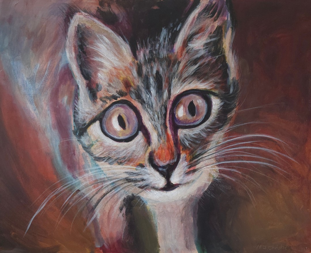 Curious Feline , Mixed media