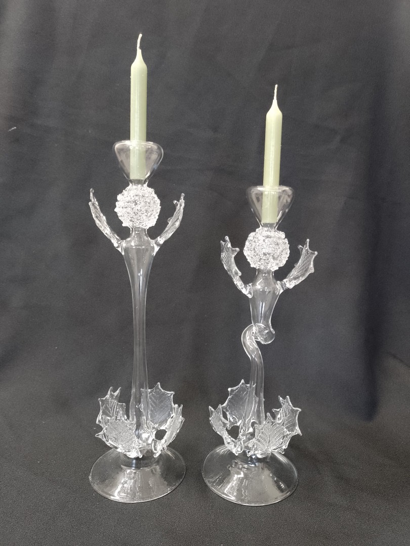 Pair of Unmatching Thistle Candle Holders, Sculpture