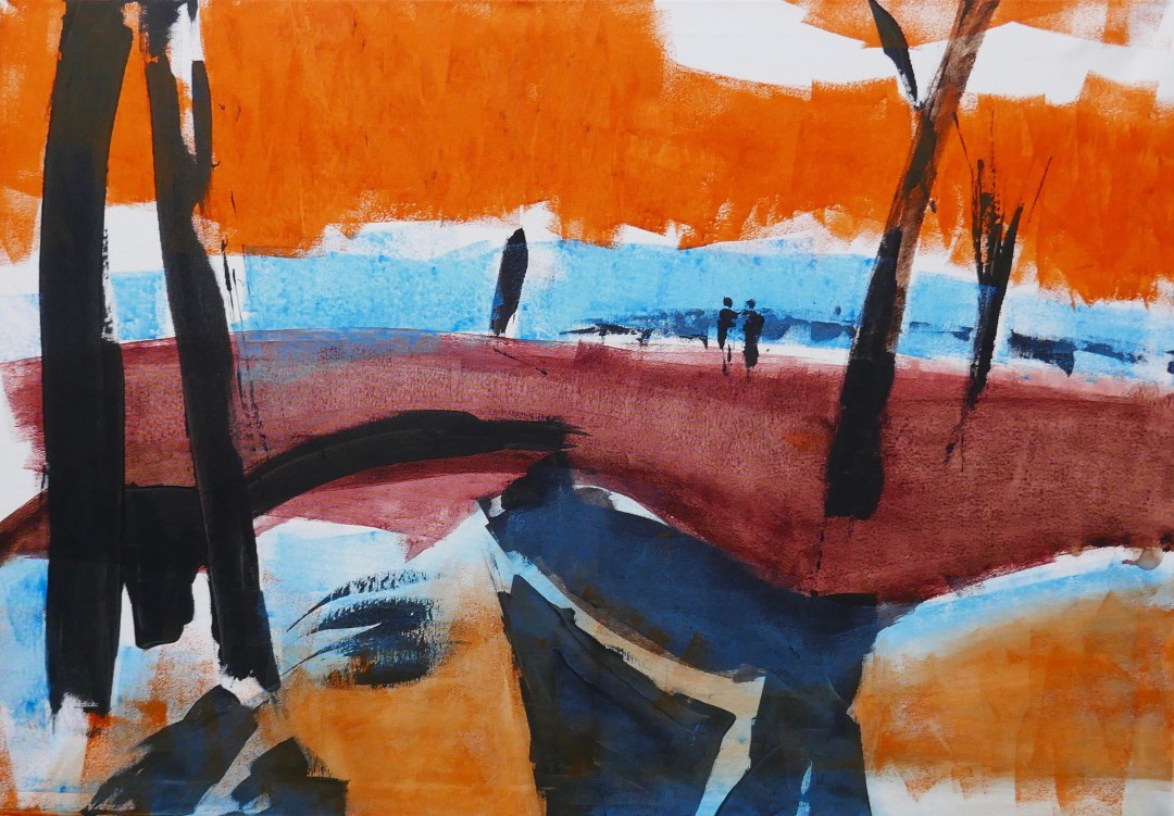 An autum walk along river Kelvin, Painting