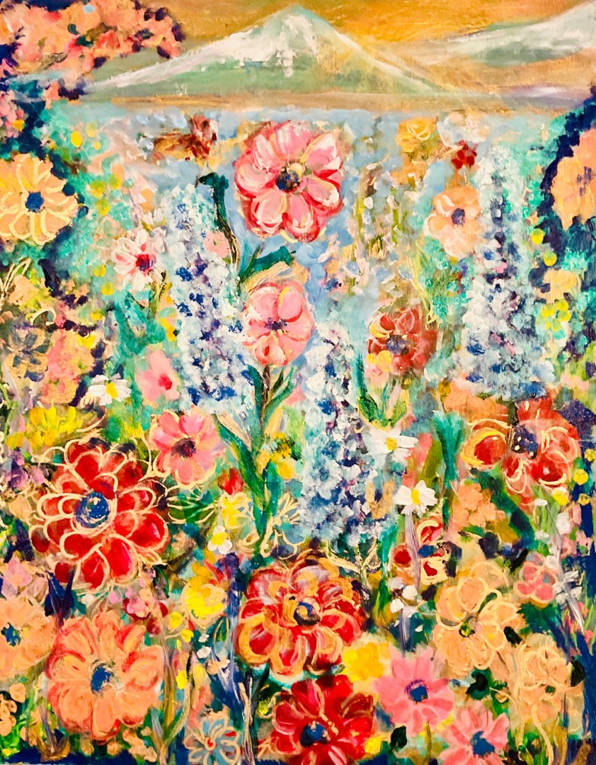 Blooming Horizon - artwork by Susan Perpich: floral, gardens, wildflowers Botanical, Impressionism, Mixed Media, Canvas