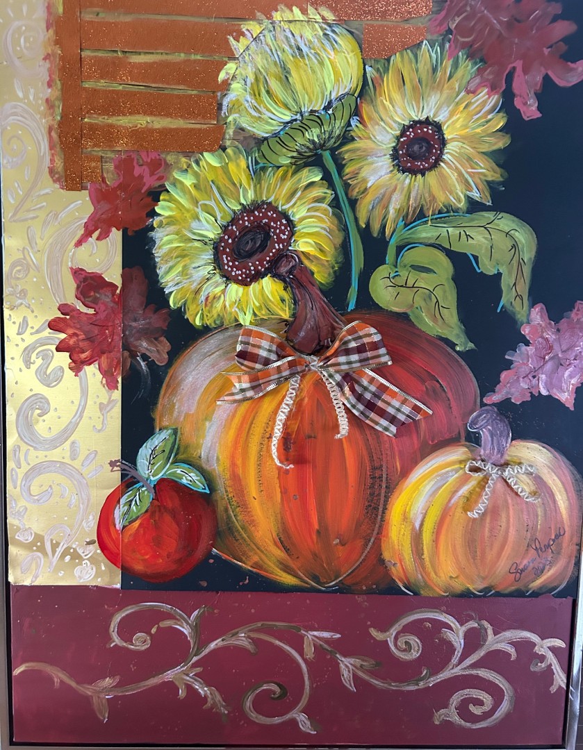 Autumn Blooms - artwork by Susan Perpich:  Still Life, Impressionism, Mixed Media, 