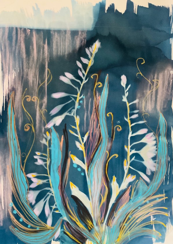Echoes in the Marsh- cyanotype- mixed media