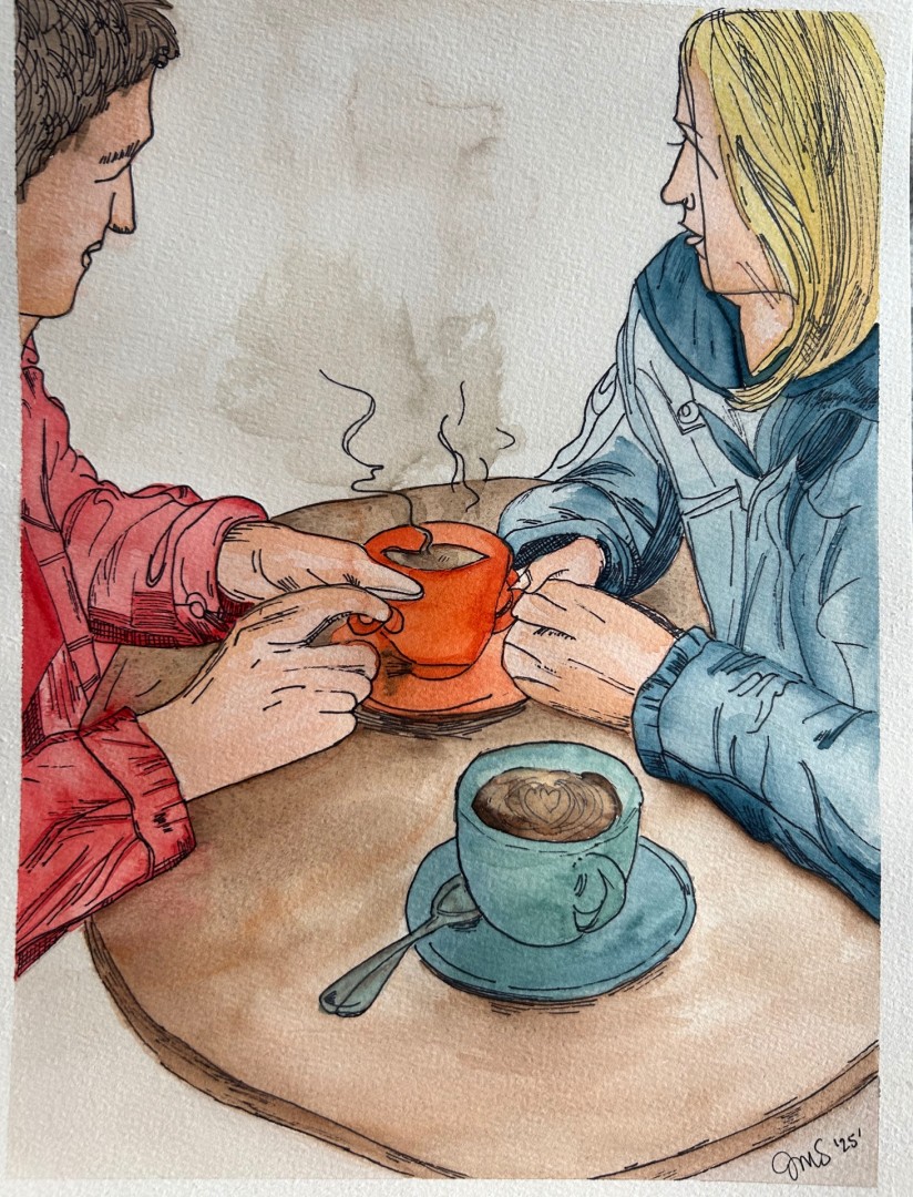 Brunch - Painting, Watercolor, Figures, Minimalism, Watercolor Paper