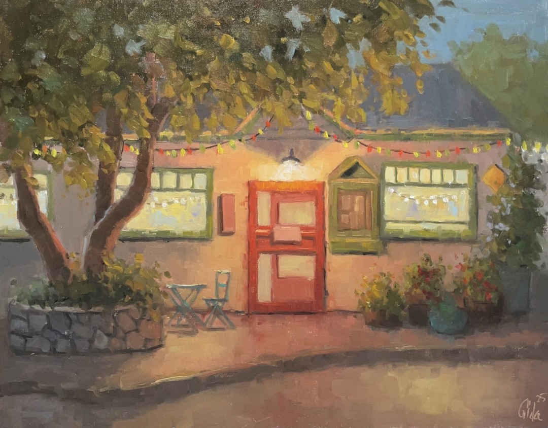 Mary's at night - Painting, Oil, Impressionism, MDF Panel