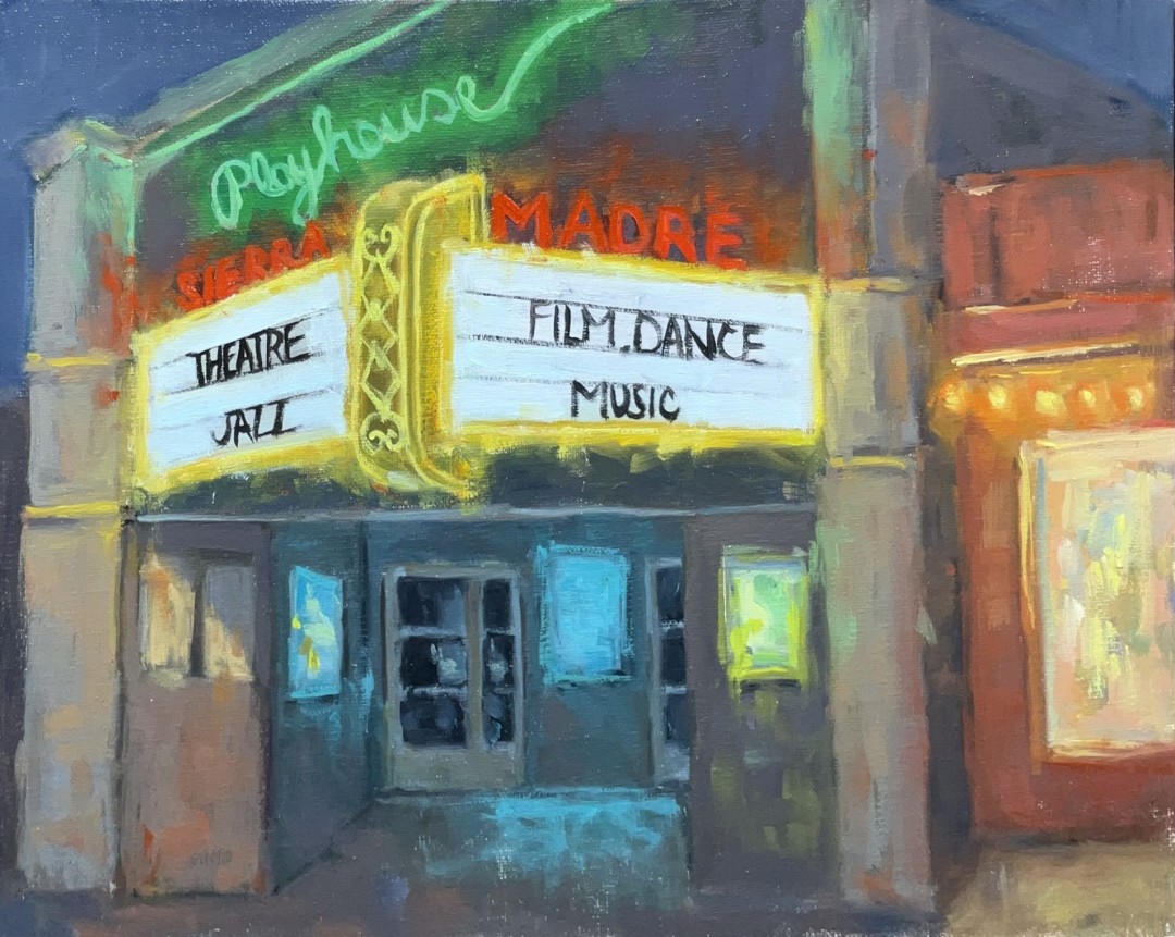 Down town playhouse - Painting, Oil, Famous Places, Impressionism, MDF Panel