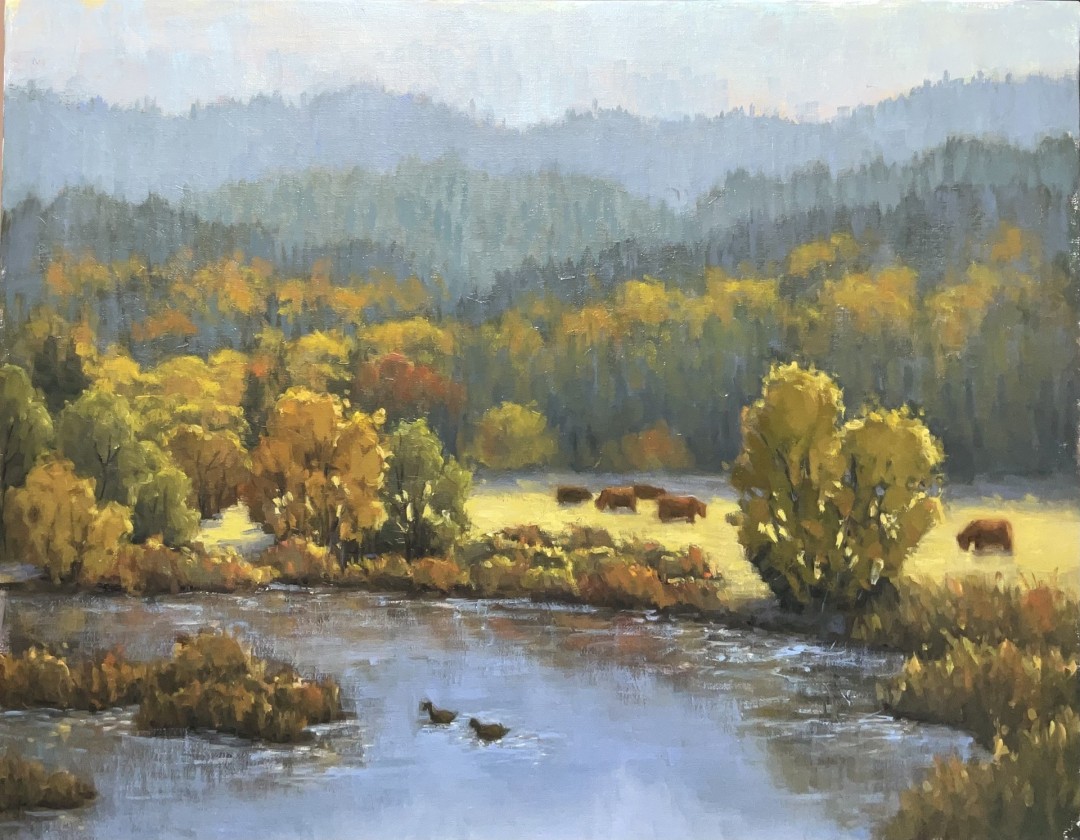 Fall in Wyoming - Painting, Oil, Landscape, Impressionism, MDF Panel