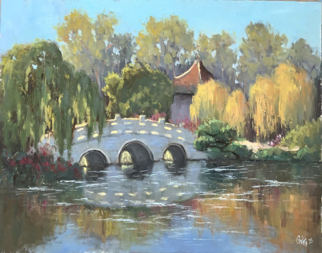 Morning at the Huntingtons - Painting, Oil, Landscape, MDF Panel