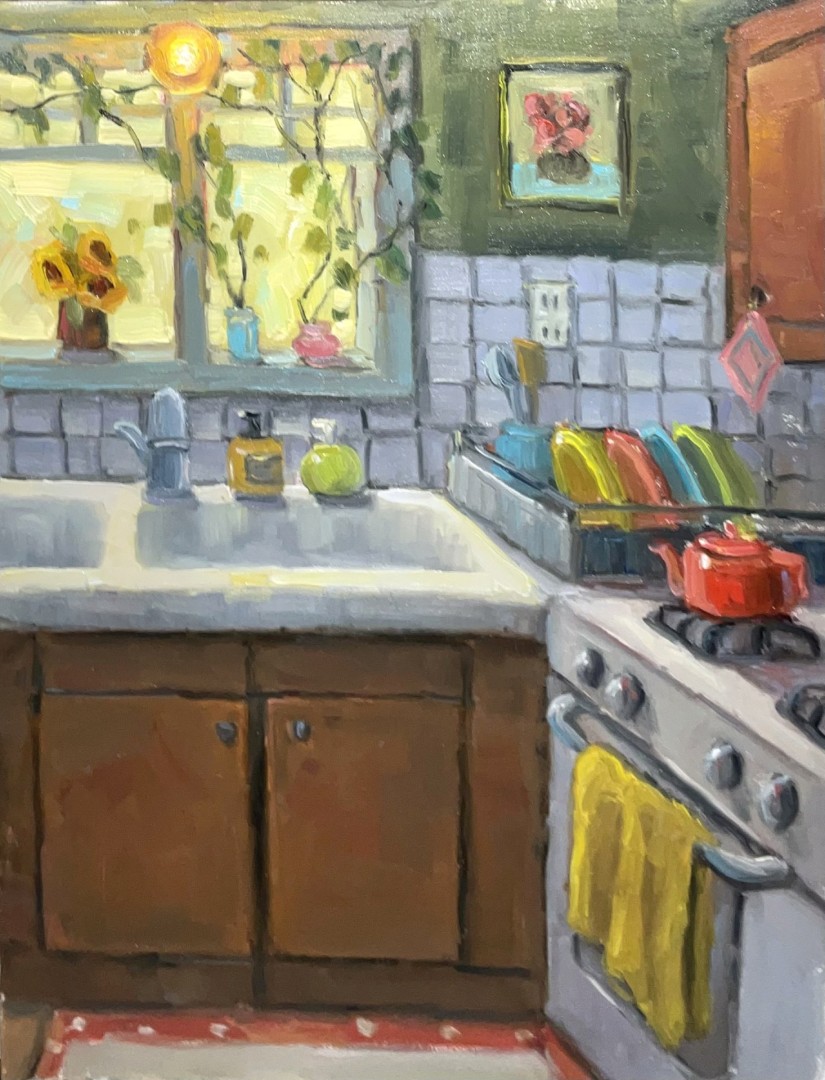 My kitchen - Painting, Oil, Architecture, Impressionism, MDF Panel