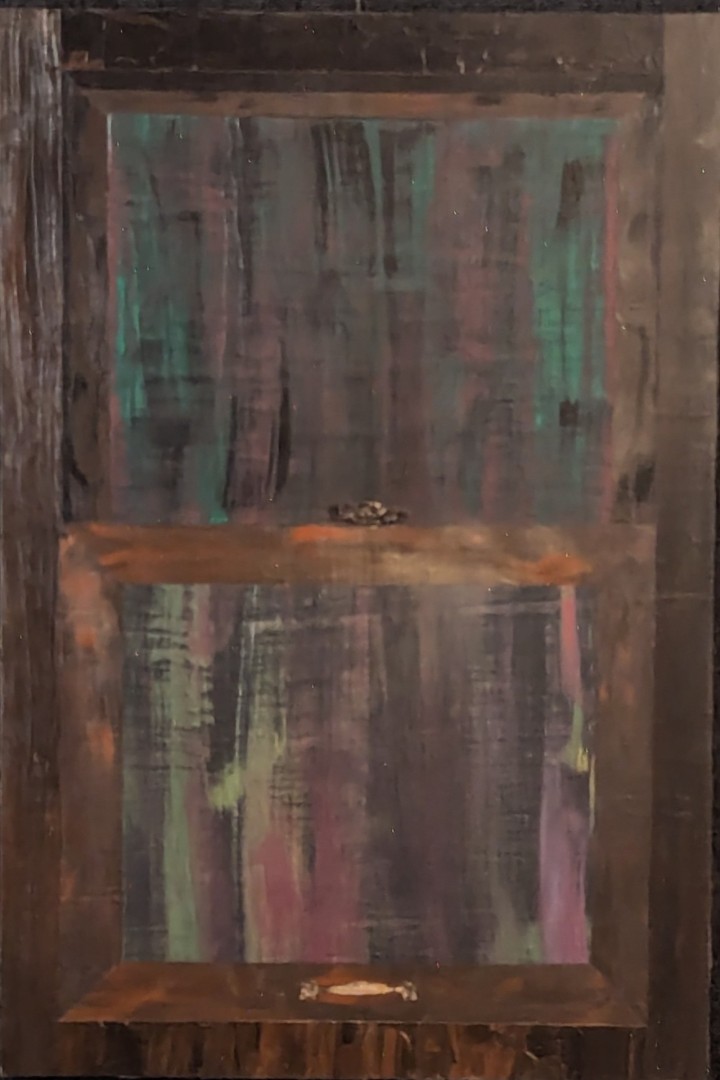 Dark Window - Painting, Acrylic, Abstract, Expressionism, Wood Panel