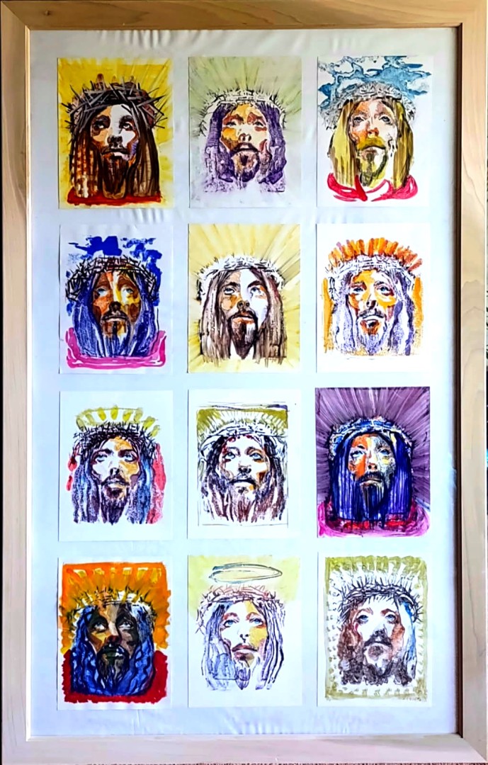 12 faces of Jesus - Printmaking, Printmaking, Religious, Expressionism, Paper