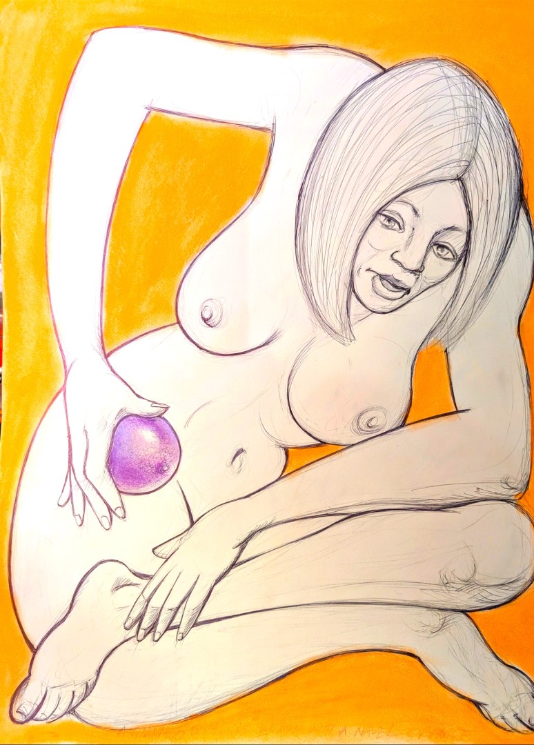 Woman with a Navel Orange - Painting, Figures