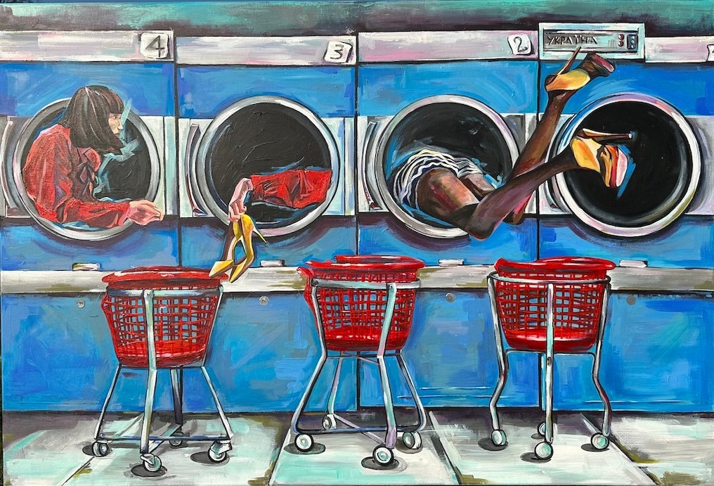 Spin Cycle Chaos - Painting, Acrylic, Figures, Surrealism, Canvas