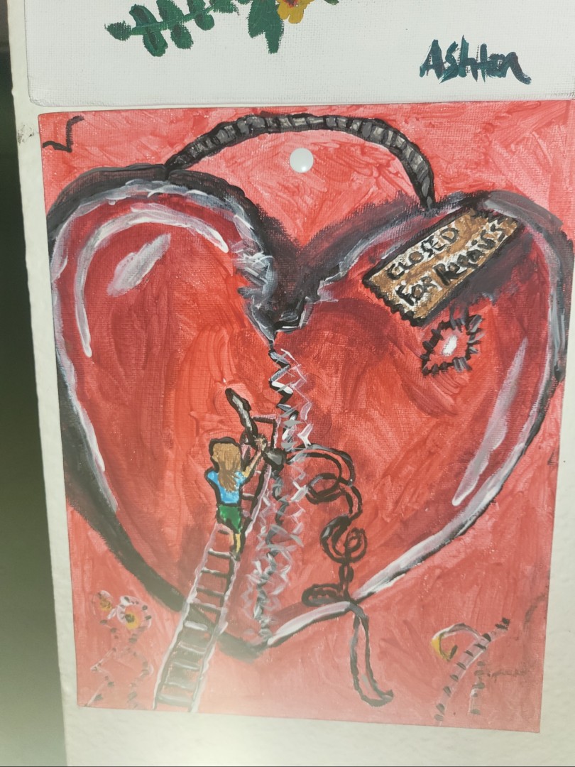  My Heart is Closed for Repair - artwork by Ashton Byers: heart is damaged, closed off, introvert, painful relationships, self care Abstract, Expressionism, Acrylic, Canvas