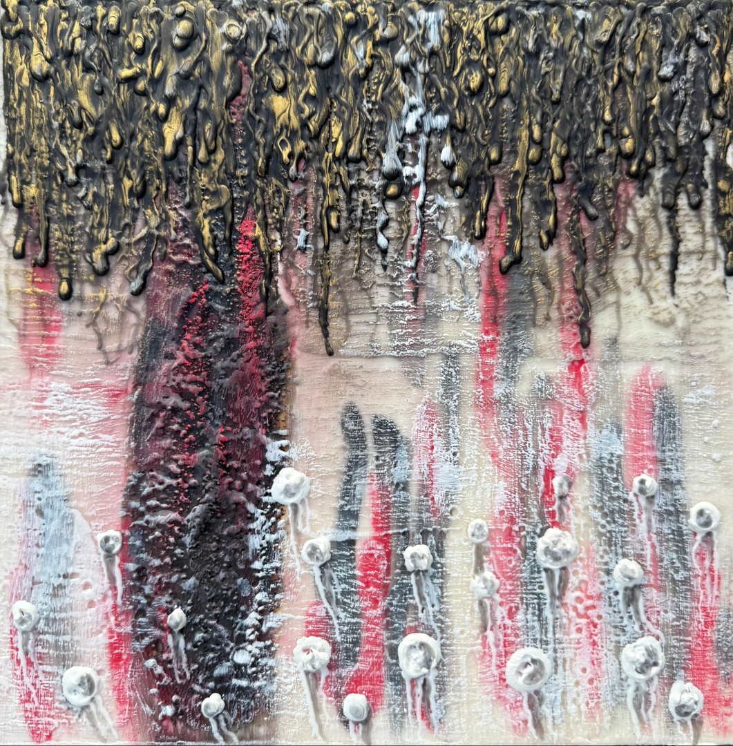The Night Fog - artwork by IRINA MACKAY: encaustic, textured art, wax art, abstract art Landscape, Expressionism, Mixed Media, Wood Panel