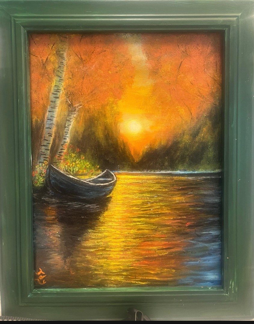 Rowboat At Sunset - artwork by Judy Solar:  