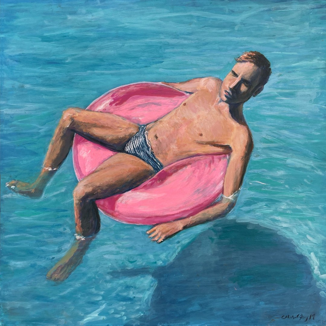 Pink Inner Tube - Painting, Acrylic, Figures, Realism, MDF Panel