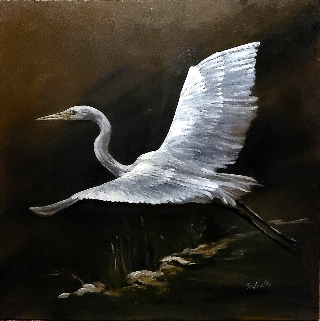 Great Flight - Painting, Oil, Birds, Realism, Wood Panel