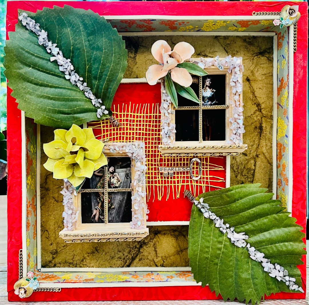 A View In - Mixed Media, Mixed Media, Figures, Vintage, Wood Panel