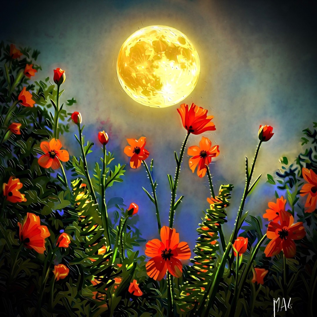 Moonlit Poppies  - Digital