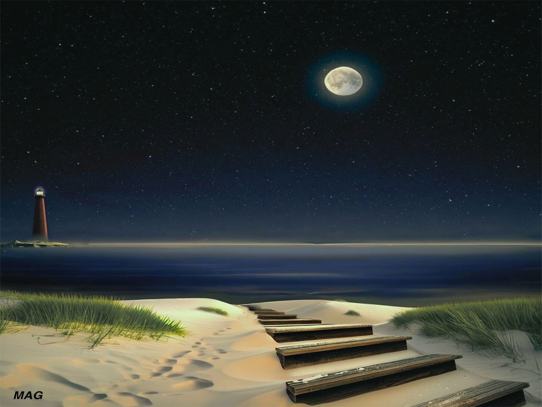 Moonlit Path To The Lighthouse  - Digital
