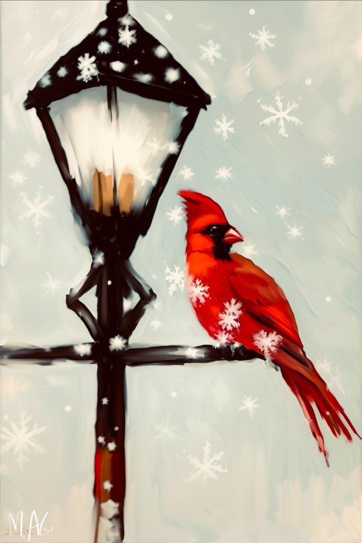 Cardinal on Lamppost - Digital