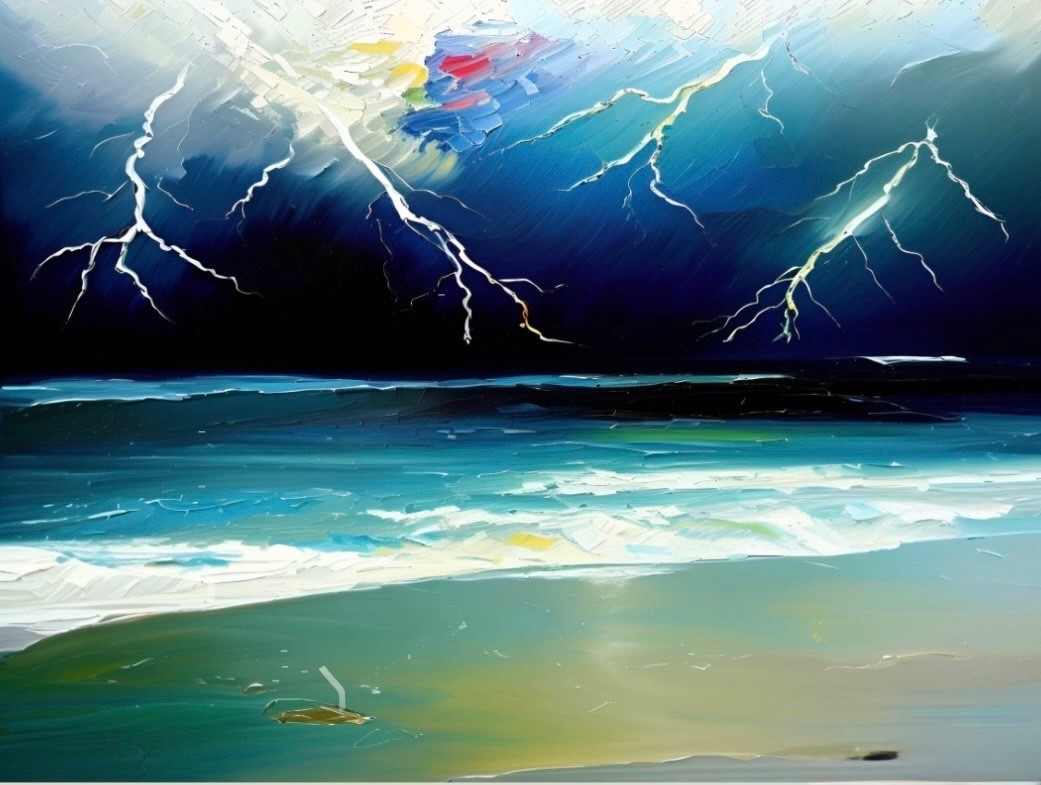Lightening At Sea - Digital