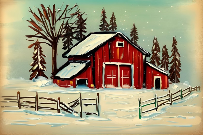 A Red Barn in the Snow