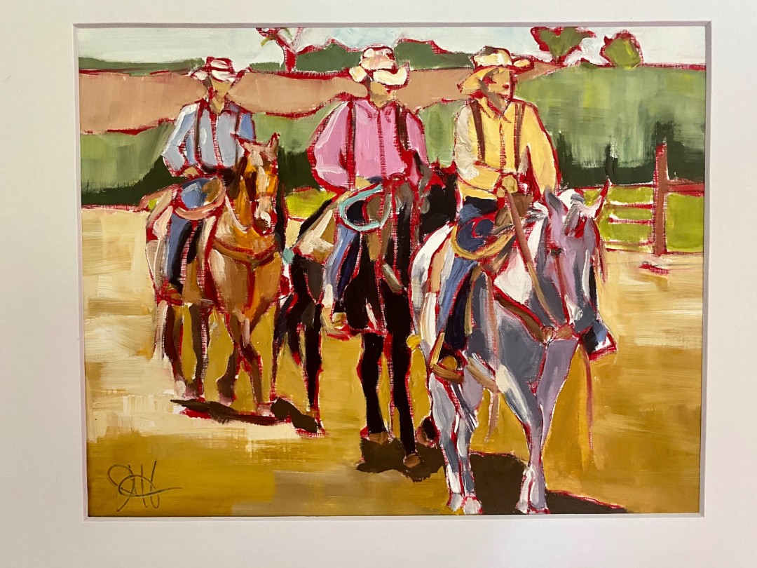 ”Let’s ride” - Painting, Oil, Western, Vintage, Paper