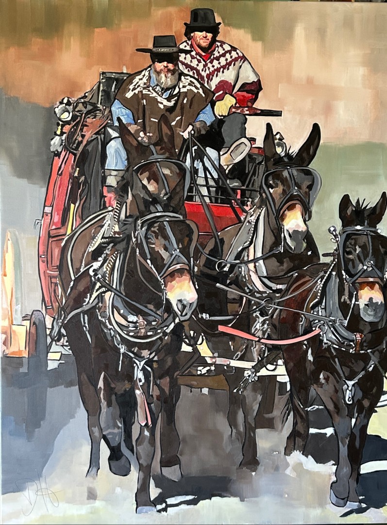 Riding shotgun - Painting, Oil, Western, Vintage, Canvas