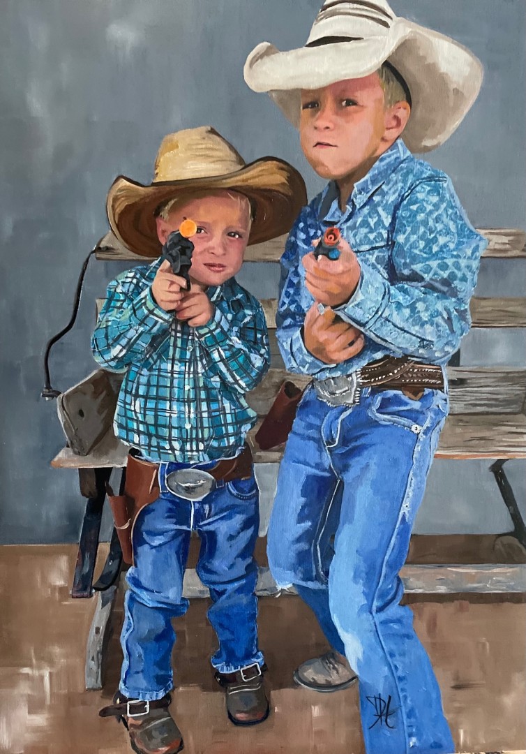 Cowboy brothers  - Mixed Media, Western, Vintage, Canvas
