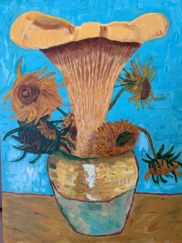 Chanterelle Mushroom and Sunflowers