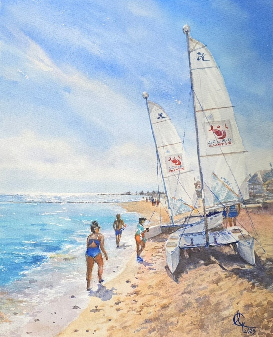 Beached in Paradise - Painting, Watercolor, Landscape, Classical, Watercolor Paper