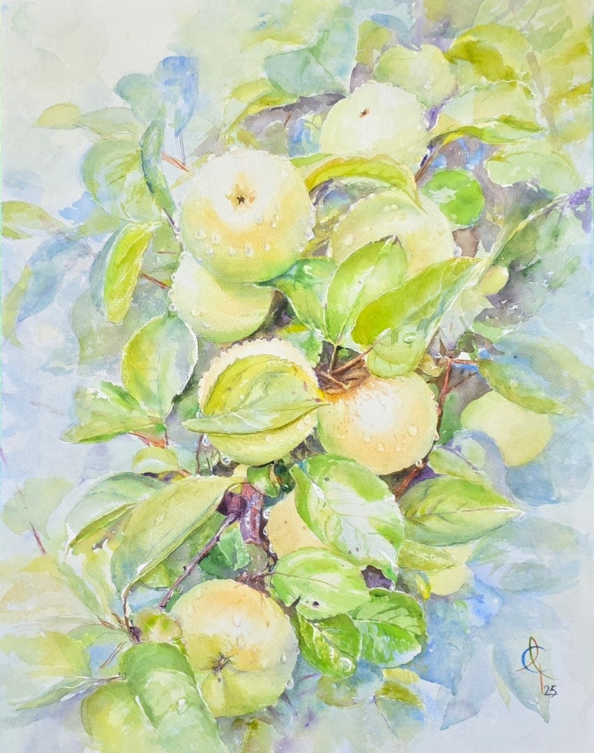 Rain droplets in Lucy's garden - Painting, Watercolor, Botanical, Classical, Watercolor Paper