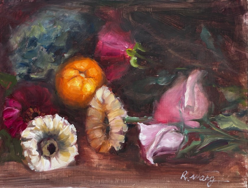 Still life with citrus and flowers